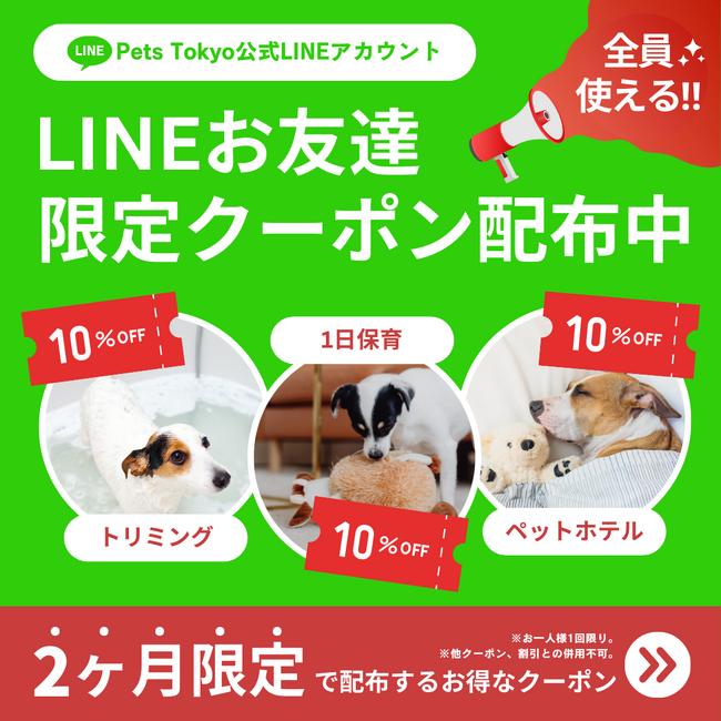 【期間限定】Pets Tokyo公式LINEにてお友達限定クーポンを配信中!
