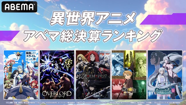 「異世界アニメ アベマ総決算ランキング」を発表！過去配信した異世界アニメにおける、シリーズ累計視聴数上位は？1位を飾ったのは映画化、舞台化もされたあの大人気シリーズ！