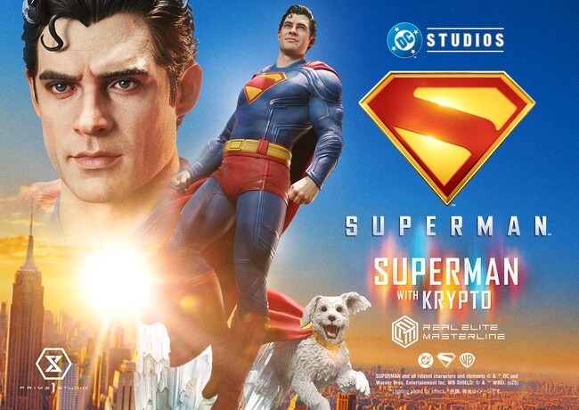 新生DCユニバースから、スーパーマンとクリプトの1/3スケールスタチューが登場
