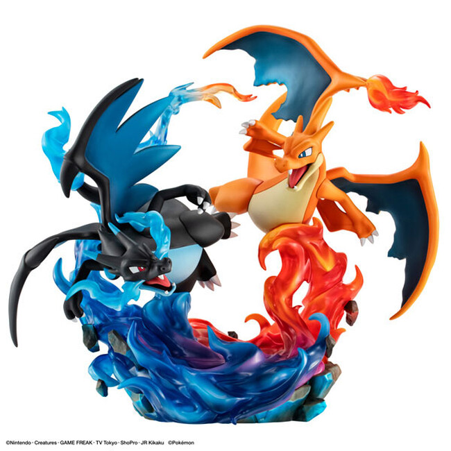 『ポケットモンスター』より、今にも動き出しそうな「メガリザードンX」「メガリザードンY」が対になって立体化。