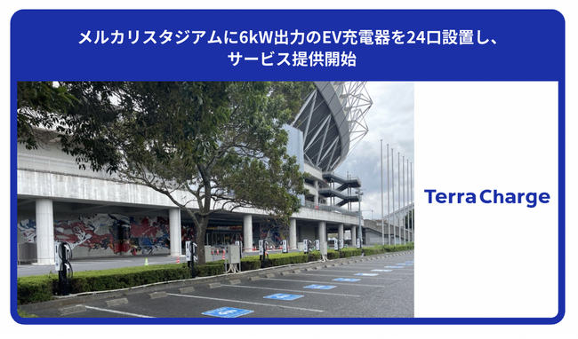 メルカリスタジアムに6kW出力のEV充電器を24口設置し、サービス提供開始