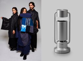 ミハイルギニスアオヤマDFAaward受賞コートストールとキヤノンのスポットライト型アルミスピーカー「albos Light & Speaker」 ミハイルギニスアオヤマDFAaward受賞コートストールとキヤノンのスポットライト型アルミスピーカー「albos Light & Speaker」