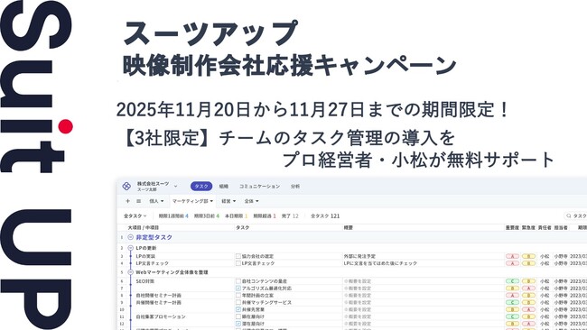 チームのタスク管理・プロジェクト管理ツール「スーツアップ」、映像制作会社応援キャンペーン