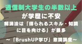 通信制大学生の半数以上が学歴に不安、解消法は「得られるスキル・知識に目を向ける」が最多ー「BrushUP学び」意識調査