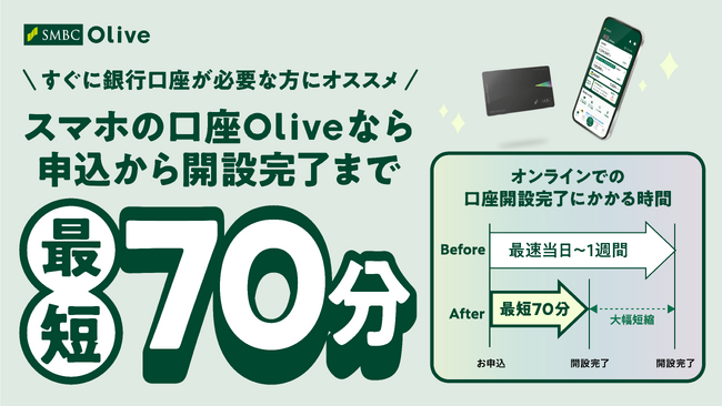 三井住友銀行、スマホの口座「Olive」の口座開設が最短70分に短縮