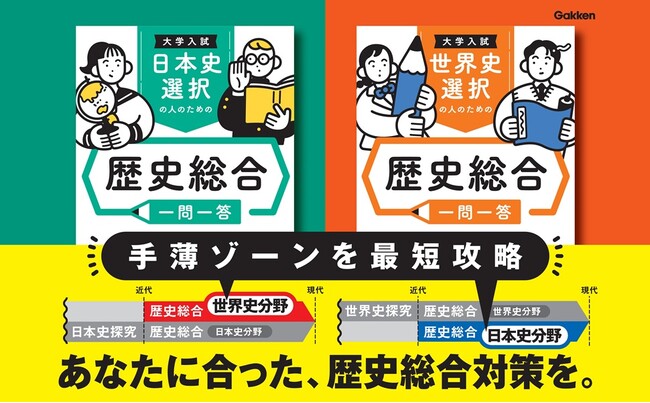 共通テストの1/4を占める「歴史総合」。日本史選択／世界史選択、それぞれに特化した対策を。選べる2冊の『歴史総合一問一答集』が登場！