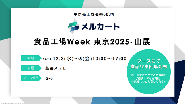食品業界の次の販路をつくる。平均売上成長率603%のEC支援サービス「メルカート」、「食品工場Week 2025」へ出展