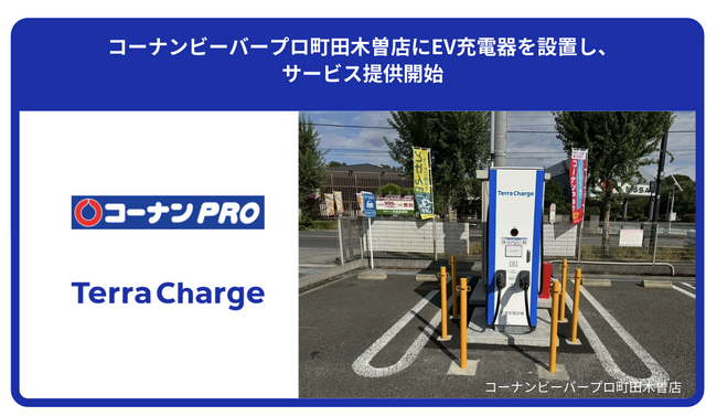 コーナンビーバープロ町田木曽店にEV充電器を設置し、サービス提供開始