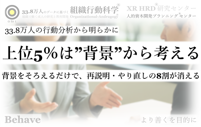 33.8万人の行動分析からみえた「仕事ができる上位5％は”背景”から考える」（組織行動科学(R)商標）