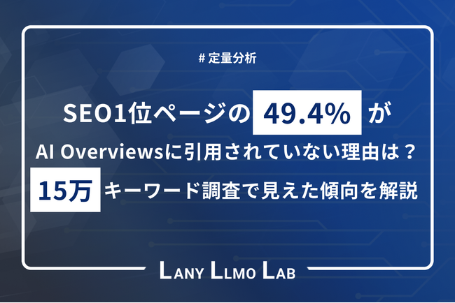 SEO1位ページの49.4%がAI Overviewsに引用されていない理由は？「SEO研究チャンネル」平氏による15万キーワードの分析結果をLANY LLMO LABで公開