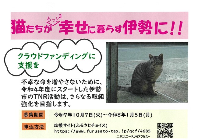 不幸な命をこれ以上増やさないために―伊勢市のＴＮＲ活動、猫の不妊去勢手術推進事業への寄附をお願いします