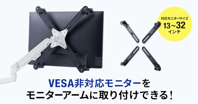 VESA非対応モニターをモニターアームに取り付けできるモニターマウントホルダーを発売