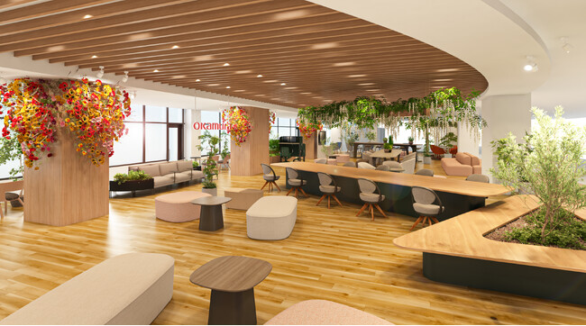 成田国際空港の出国審査後エリアに、オカムラのラウンジスペースを設置