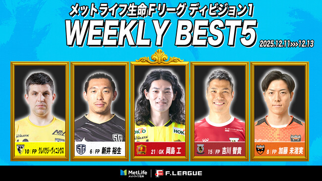 岡島工（ボアルース長野）がMVPに！第21節｜2025年12月11日～13日 週間ベスト5【メットライフ生命Ｆリーグ2025-26 ディビジョン1