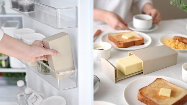 冷蔵庫のドアポケットにすっぽり!“立てて”収納できる場所を取らないバターケース