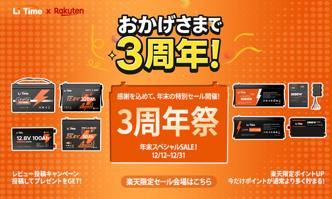 LiTime楽天市場店 開店3周年記念・感謝キャンペーン