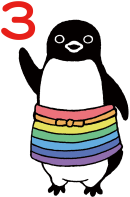 虹のエプロンのペンギン