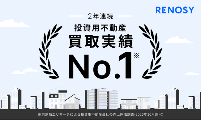 AI不動産投資のRENOSY、投資用不動産の買取実績で2年連続全国No.1を獲得