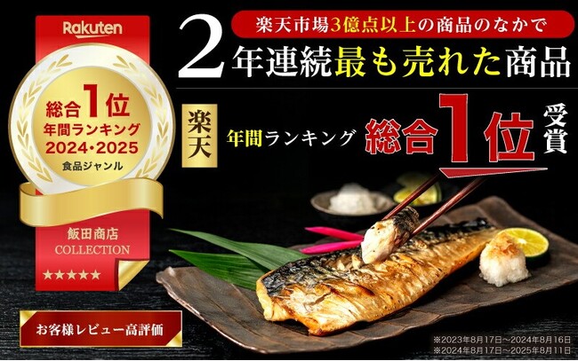 飯田商店の「無塩 訳あり骨取りさば」楽天ランキング2年連続第1位を獲得!