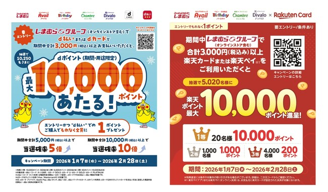 しまむらグループ、「d払い」、「楽天カード」利用で最大10,000ポイントがあたるお得なキャンペーンを開催！