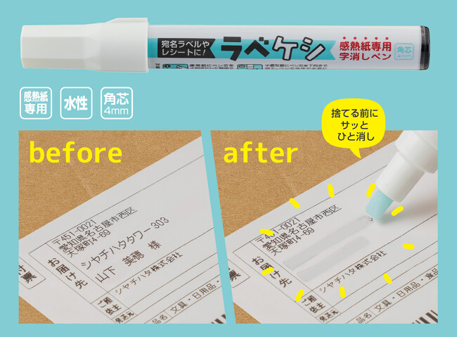 破るよりも簡単 個人情報保護の新習慣！ 見られたくない個人情報がなぞると消える！ 感熱紙専用字消しペン「ラべケシ」発売