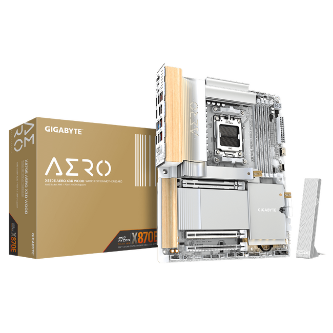GIGABYTE より、AMD X870E チップセット搭載 木目調 ATX マザーボード「X870E AERO X3D WOOD」発売