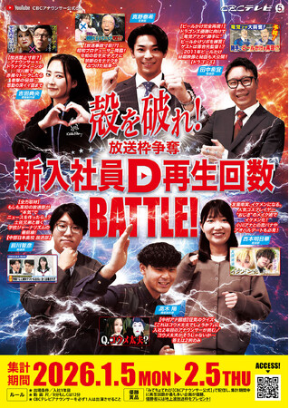 『放送枠争奪！若手Ｄ再生回数バトル第二弾！』入社1年目の新鋭ディレクターがしのぎを削る！CBCアナウンサー公式YouTubeチャンネル「みてちょてれび」で1月5日（月）12時から配信開始！