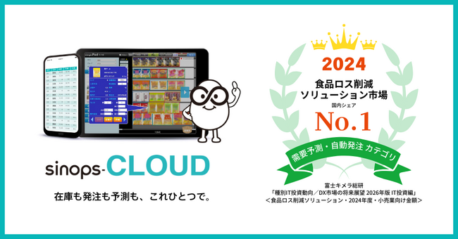 「sinops」が食品ロス削減ソリューション市場で3年連続の首位獲得
