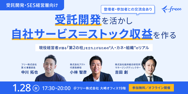 株式会社アクト、freee主催の経営者向けセミナーに登壇決定。「受託開発から自社サービスへの転換」をテーマに、代表 小林が“第二の柱”構築の裏側を語る