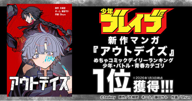 「少年ブレイブ」新作マンガ『アウトデイズ』、めちゃコミック 少年・バトル・青春の3部門で1位を獲得