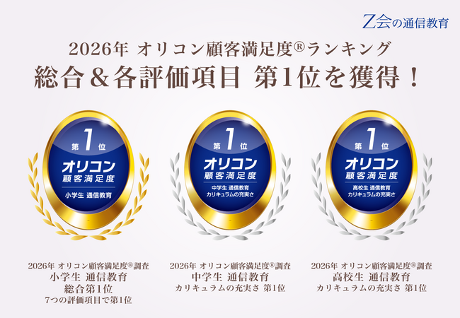 【Ｚ会の通信教育】2026年 オリコン顧客満足度(R)ランキングで顧客満足度第1位を獲得しました。