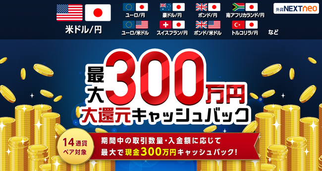 「取引数量・入金額に応じて最大300万円!大還元キャッシュバックキャンペーン」実施!