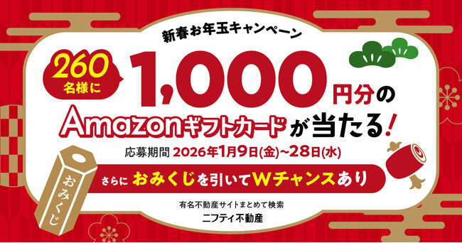 260名様に当たる新生活応援企画!ニフティ不動産、新春お年玉キャンペーンを開催