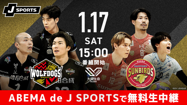 「ABEMA de J SPORTS」、1月17日（土）『ウルフドッグス名古屋vsサントリーサンバーズ大阪』を無料生中継！元日本代表・高松卓矢がオリジナル解説として出演決定！