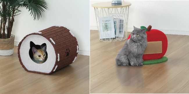 コメリの「Pet ami(ペットアミ)」からフェルトハウスと新デザインの猫の爪とぎが登場