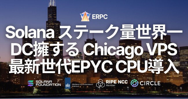 ERPC、Solana ステーク量世界一のデータセンターシカゴリージョンにおいてVPSに第五世代EPYCとDDR5 6400MHzを導入。高頻度取引インフラのTier 1中枢で最速検知・実行環境を強化
