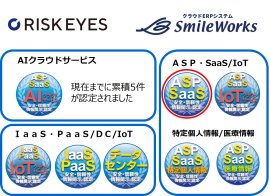 図1　新規認定サービスのロゴと該当する(赤〇)クラウドサービス安全・信頼性情報開示認定制度認定マーク