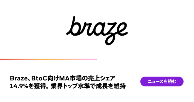 Braze、BtoC向けMA市場の売上シェア14.9%を獲得、業界トップ水準で成長を維持