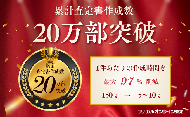 不動産売買の査定書作成システム「ツナガルオンライン査定」累計査定書作成数が20万部を突破。業界全体の作業時間を約47万時間削減し、生産性向上を牽引。