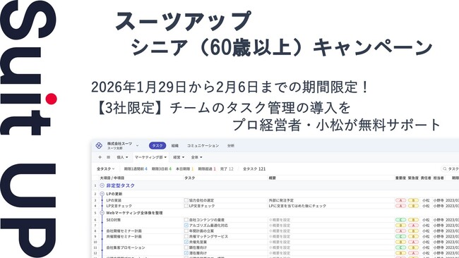 AIタスク管理・プロジェクト管理ツール「スーツアップ」、シニア(60歳以上)応援キャンペーン