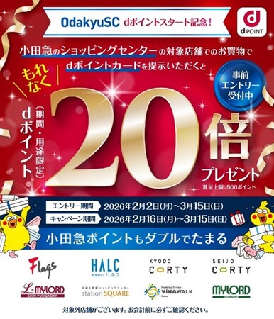「小田急のショッピングセンターdポイントスタート記念!もれなく20倍キャンペーン」を開催!