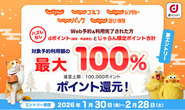 じゃらんnetにおいて「最大全額ポイント還元キャンペーン」を開催