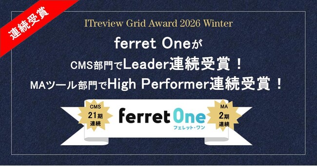 「ITreview Grid Award 2026 Winter」ferret Oneが2部門で受賞 　- CMS部門でLeader、MAツール部門でHigh Performerを連続受賞 -