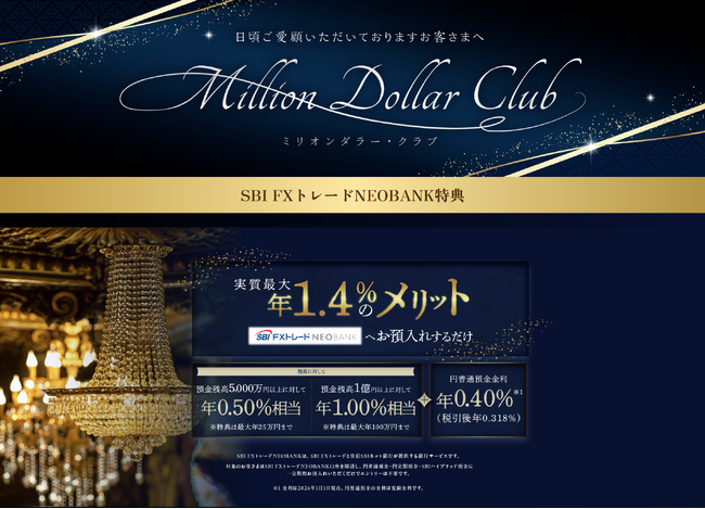 SBI FXトレード、優良顧客向けロイヤリティサービス「ミリオンダラークラブ」を開始