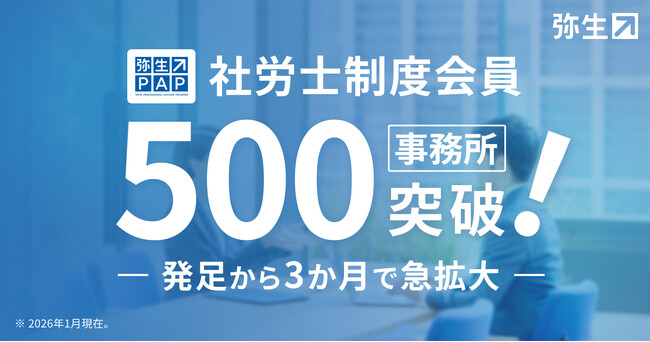 「弥生PAP社労士制度」会員数が発足3か月で500事務所を突破