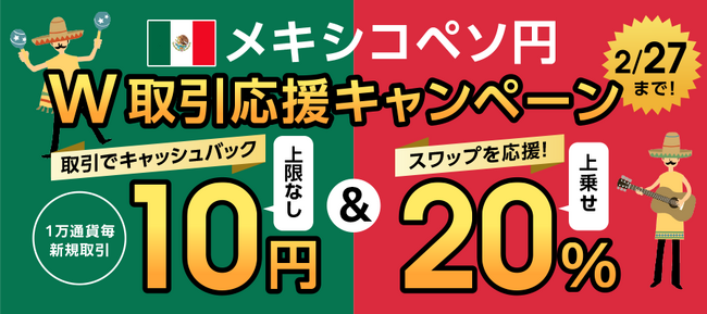 【メキシコペソ/円】スワップ20%増額＆取引キャッシュバックのW取引応援キャンペーン開催！【トライオートFX | インヴァスト証券】