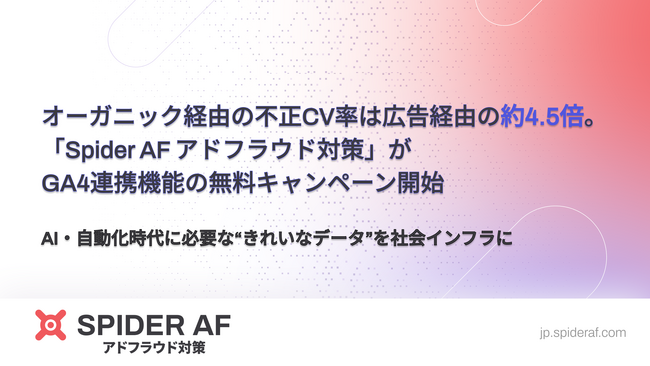 オーガニック経由の不正CV率は広告経由の約4.5倍。「Spider AF アドフラウド対策」がGA4連携機能の無料キャンペーン開始