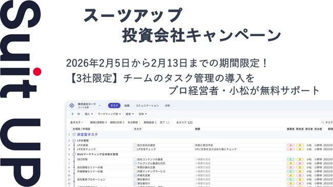 AIタスク管理・プロジェクト管理ツール「スーツアップ」、投資会社応援キャンペーン