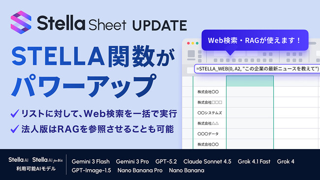 生成AIサービス「Stella AI for Biz」、STELLA関数を大幅アップデート