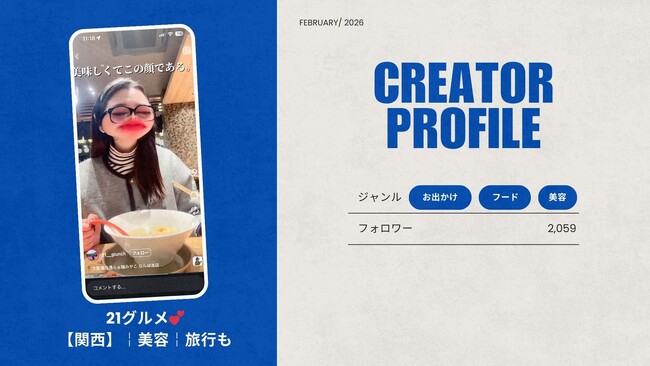 ショート動画取材班に「21グルメ(ハート)【関西】￤美容￤旅行も????」が新たに加盟